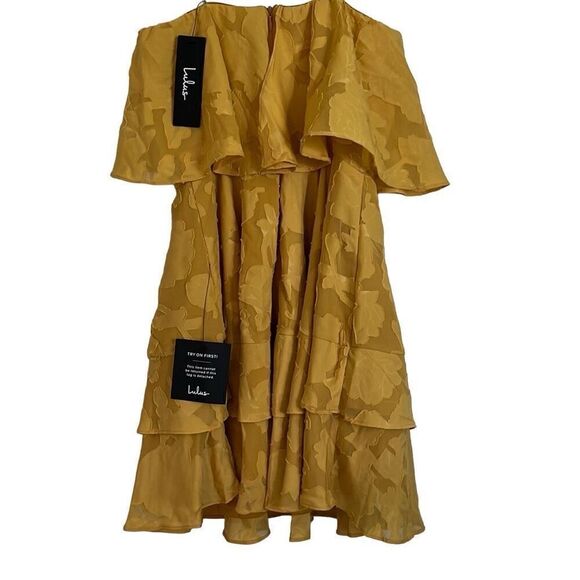 NWT Lulu’s True Lover Mustard Yellow Burnout Floral Strapless Mini Dress - Picture 6 of 12